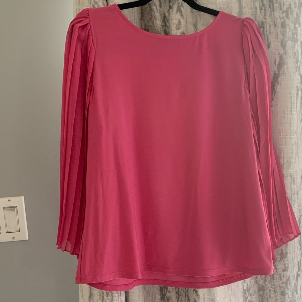 Feminine Pleated-Sleeve Pink Blouse